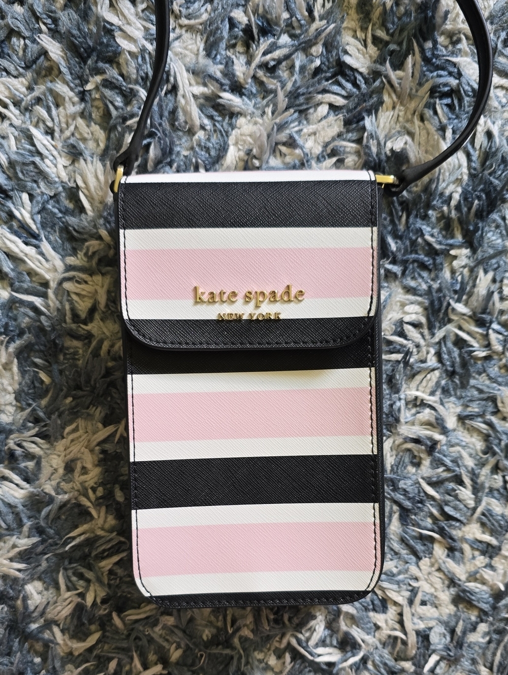 kate spade Black, Pink & White Striped Crossbody Phone Pouch